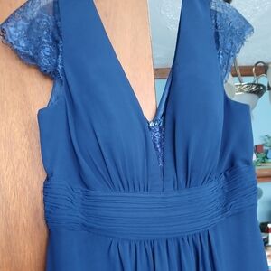 Ever Pretty formal long dress dark navy blue sz12 lace inset bodice,lace capped